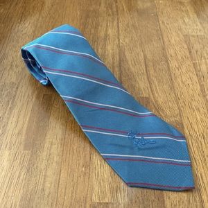 Vintage Countess Wara Mens Grey, Red & Pink Striped Silk Tie